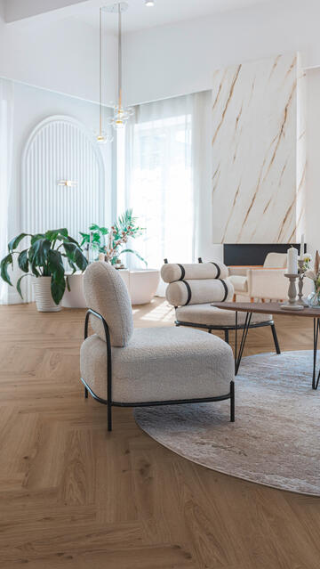 Aranżacja Jodełka Winyl Rigid Herringbone - Delicate Oak WALNUT 2 Aranżacja Jodełka Winyl Rigid Herringbone - Delicate Oak WALNUT 2