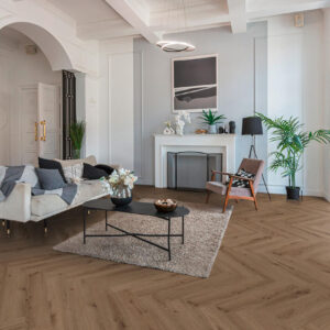 Aranżacja Jodełka Winyl Rigid Herringbone - Delicate Oak WALNUT