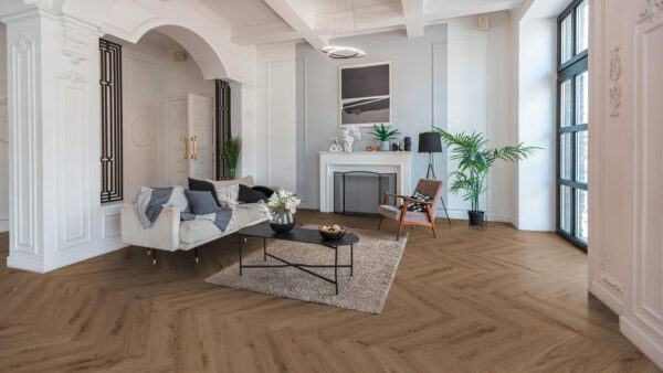 Aranżacja Jodełka Winyl Rigid Herringbone - Delicate Oak WALNUT Aranżacja Jodełka Winyl Rigid Herringbone - Delicate Oak WALNUT